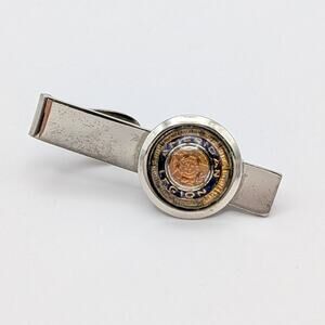 American Legion Reverse Painted Insignia Dome Cabochon Silver Tone Tie Clip Bar
